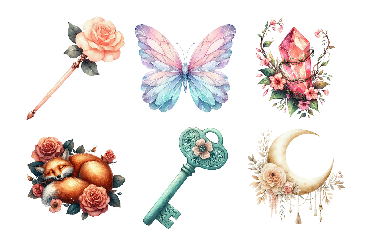 Cute Magic Floral Fantasy Clipart, an Illustration by Daily.Designs (Photo 2 of 5)
