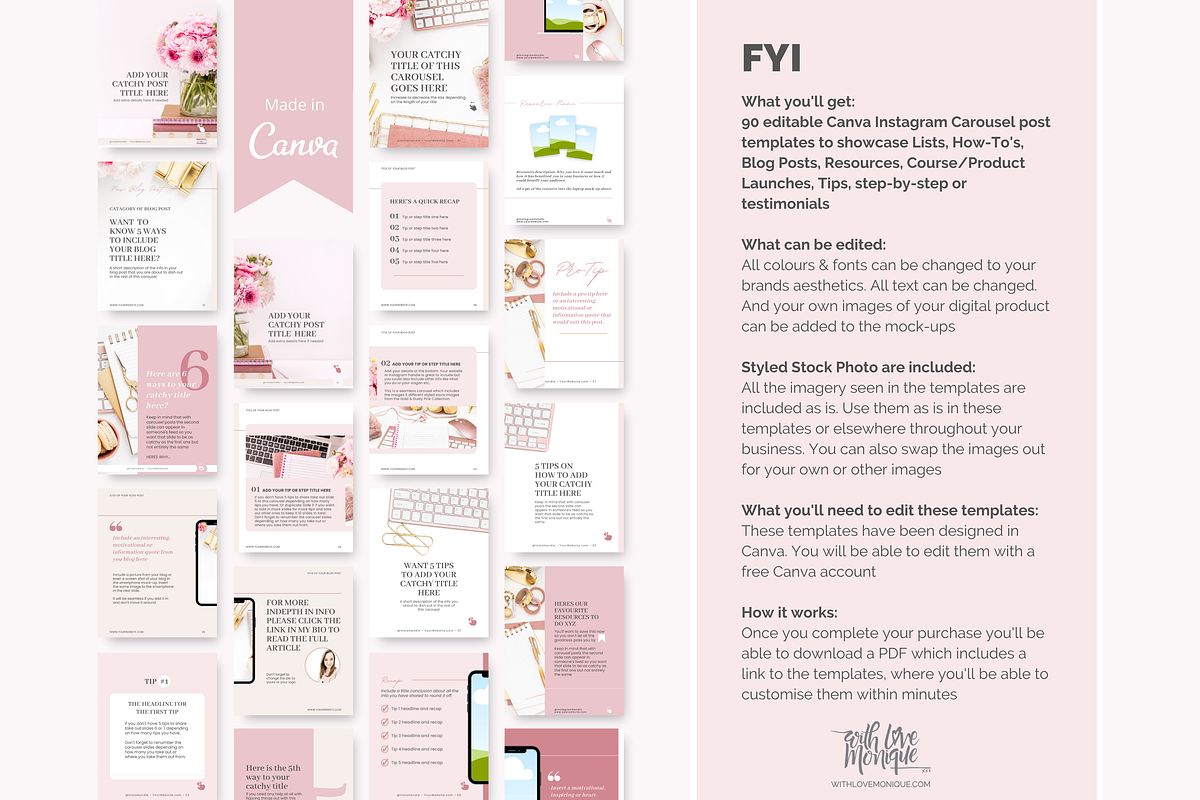 90 Instagram Carousel Canva Template, a Social Media Template by With Love Monique (Photo 7 of 12)