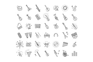 Outline flat vector icons. Music, an Outline Icon by Tettygreen