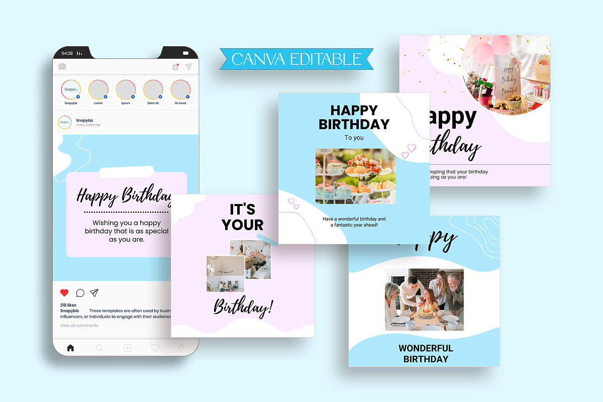 Happy Birthday Instagram Canva Post, a Social Media Template by Snapybiz (Photo 6 of 10)