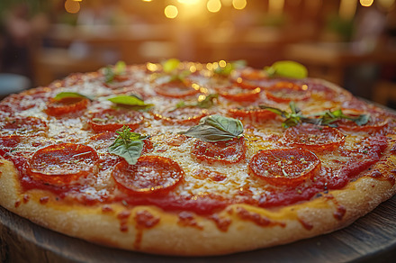 Fresh homemade pizza with cheese and meat, a Food & Drink Photo by AlyaAnd