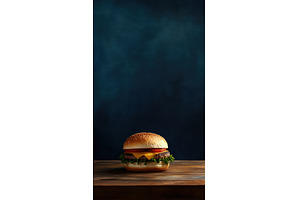 Crafted burger on wood table, a Food & Drink Photo by Beautiful things