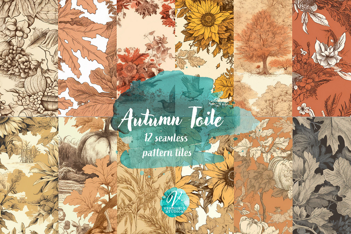 Autumn Toile Seamless Patterns, a Decorative Illustration by Verdigris Studios (Photo 1 of 4)
