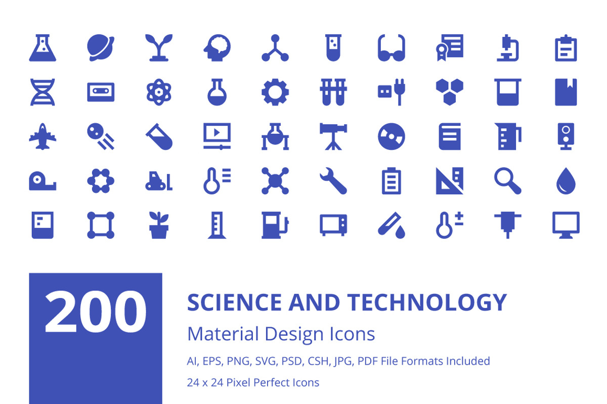 200 Science and Technology Icons, a Solid Icon by Creative Stall