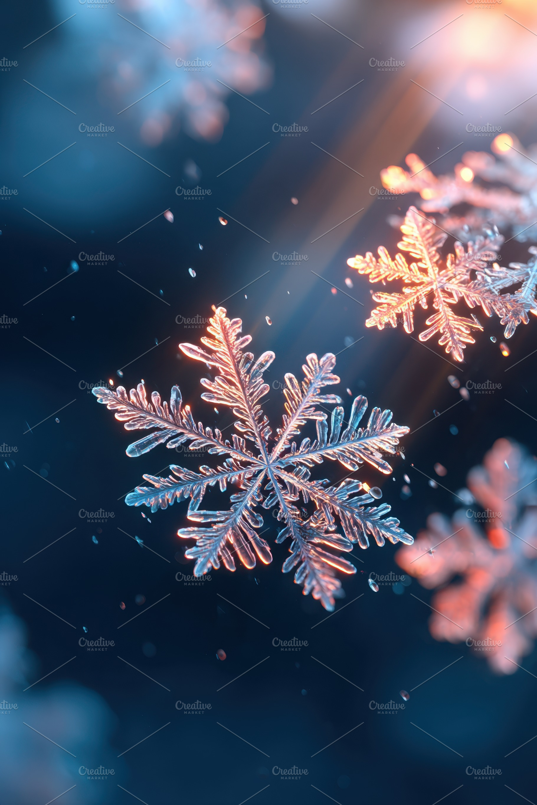 Intricate snowflakes with shimmering light, a Background Photo by AlyaAnd