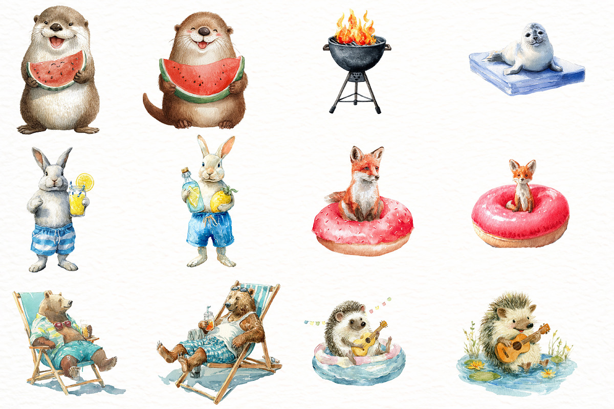 Cute Pool Party Watercolor Clipart, an Illustration by Designworld (Photo 3 of 5)