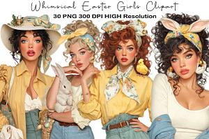 Whimsical Easter Girls Clipart, an Illustration by Black Bird Studio