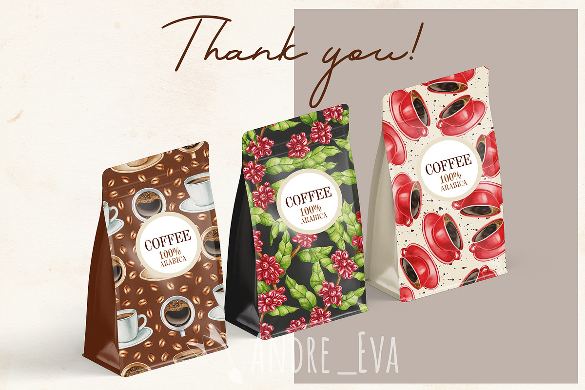 Watercolor Coffee Clipart/Pattern, a Food Illustration by Andre_Eva (Photo 10 of 10)