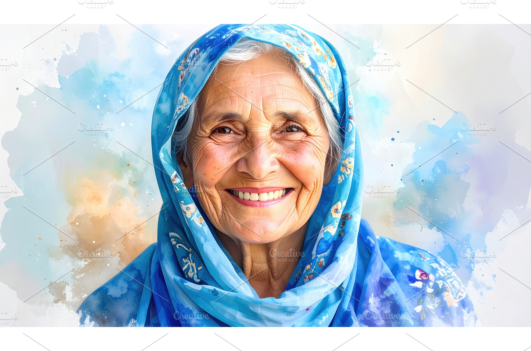 Smiling elderly woman in blue scarf, a Person Photo by Igor Tichonow