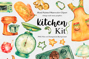 Watercolor kitchen utensils clipart