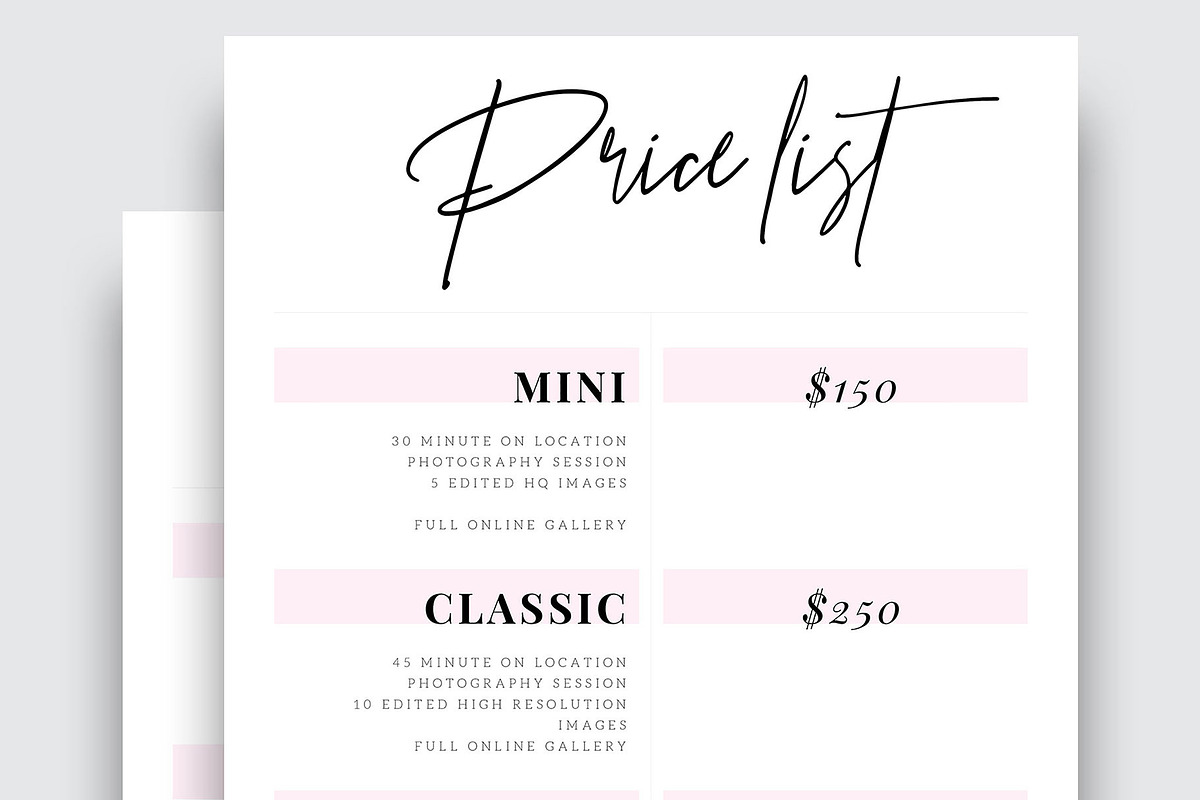 Photography Price List Template, a Stationery Template by Amit Debnath (Photo 2 of 6)