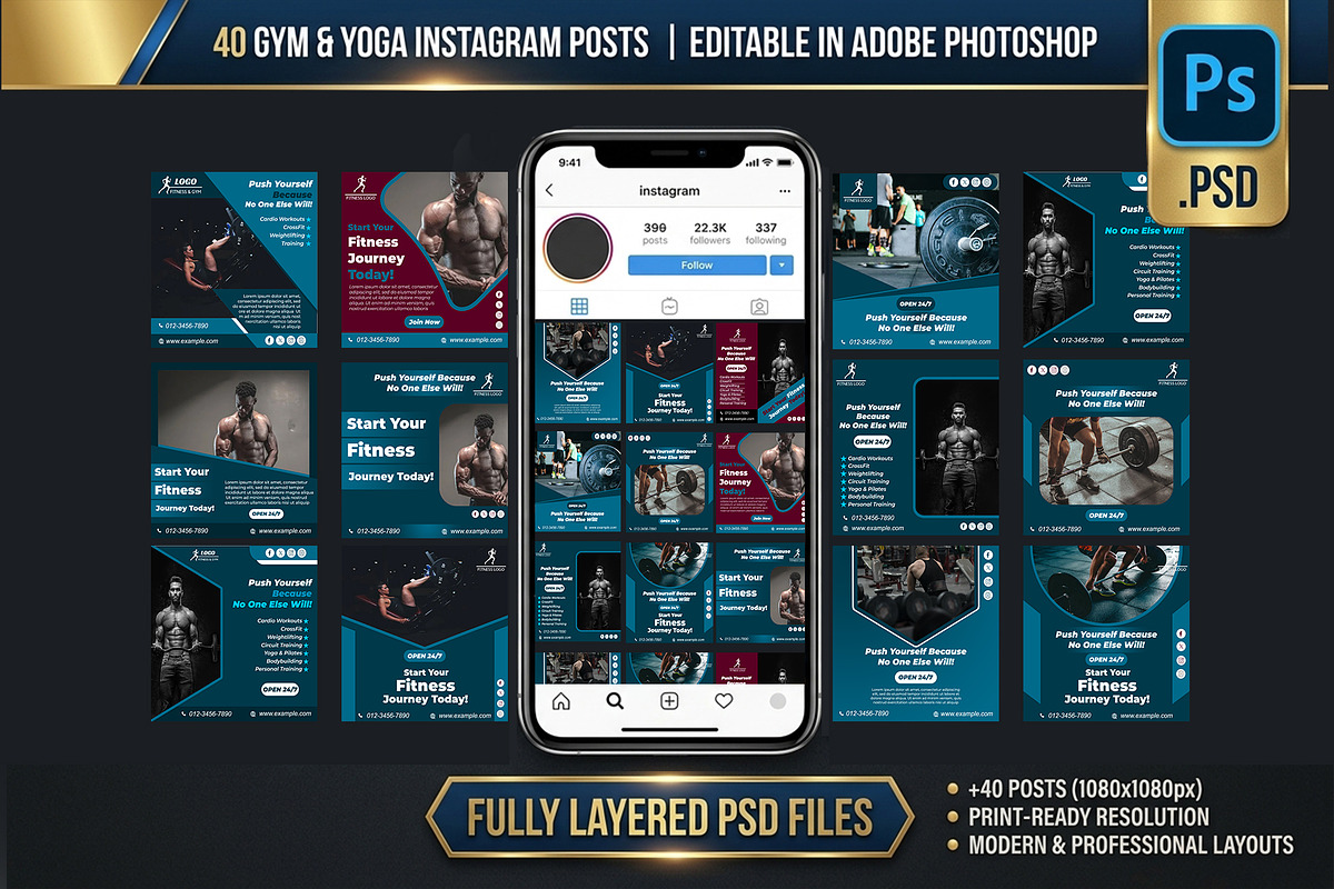 Gym - Fitness - Yoga - Instagram Kit, a Social Media Template by Mohammad Sarfaraz (Photo 1 of 3)