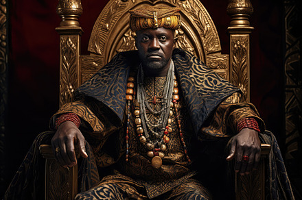 African king seated on a majestic th, a Photo by SaroStock