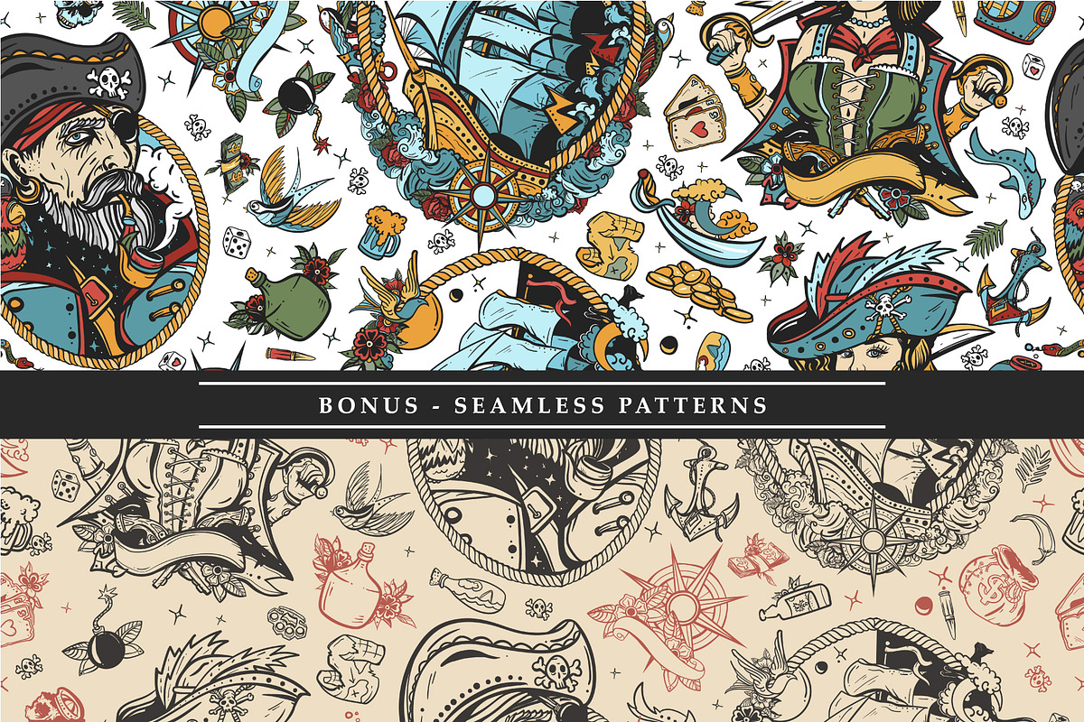 Pirates old school tattoo, a Background Graphic by intueri (Photo 5 of 7)