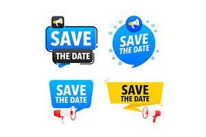 Megaphone label set with text Save