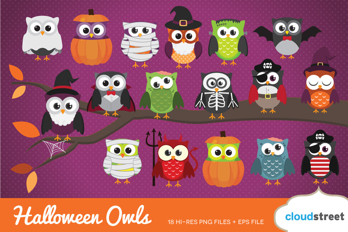 Halloween Owls Clip Art, an Illustration by cloudstreetlab