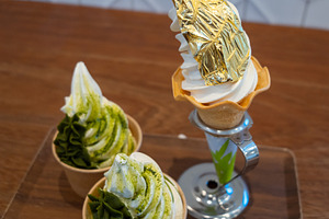 Traditional Japanese gold leaf and matcha ice cream in Kanazawa, a Nature Photo by GoodGoods