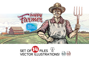 Happy Farmer, a Work Illustration by Countryside life