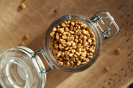 Fenugreek seeds in a glass jar on a wooden table, a Food & Drink Photo by Madeleine Steinbach