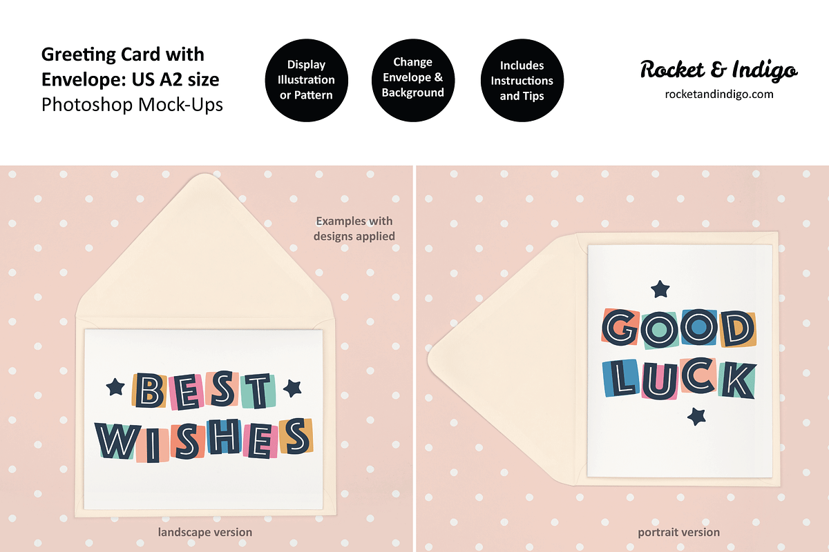 US A2 Card + Envelope PS Mockup, a Merchandise Mockup by Rocket & Indigo (Photo 1 of 7)