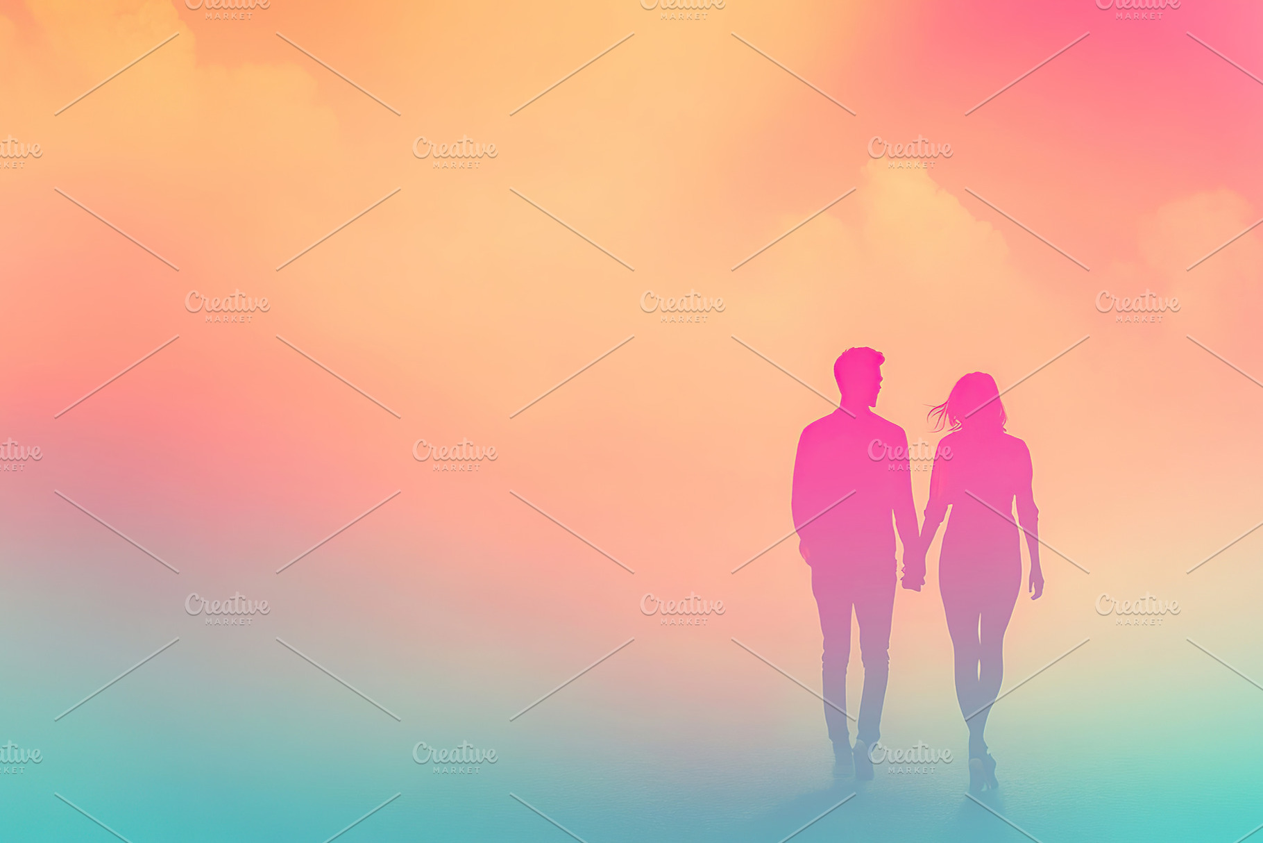 Silhouettes of young couple on pastel colors background. Valenti, an Abstract Photo by AlyaAnd