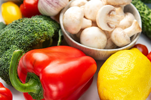 Healthy eating concept with fresh colorful vegetables and fruits, a Food & Drink Photo by Olena Rudo