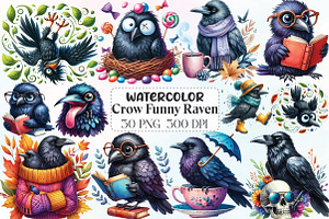 Watercolor Crow Clipart Funny Raven, an Illustration by CraftArtStudio
