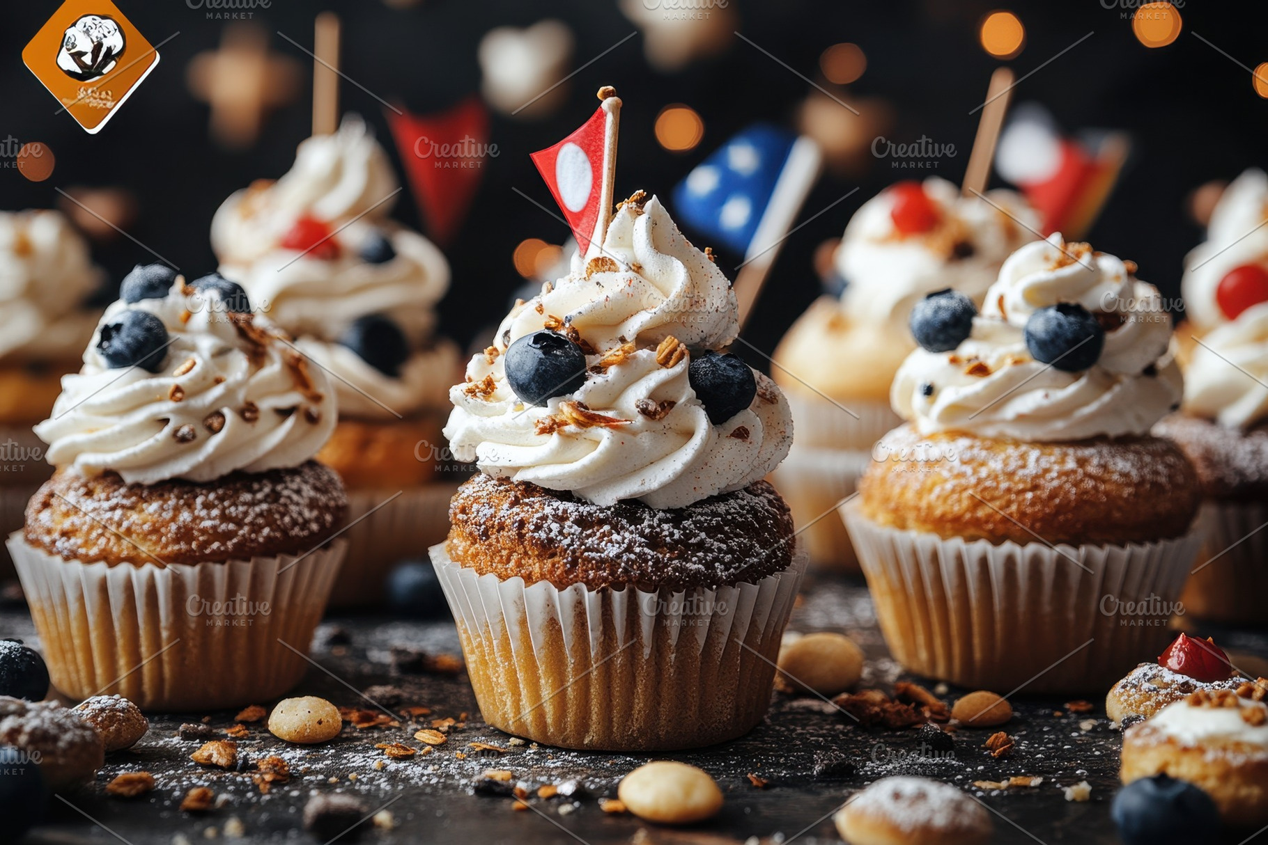 Delicious cupcakes with cream frosti, a Photo by Tanuart