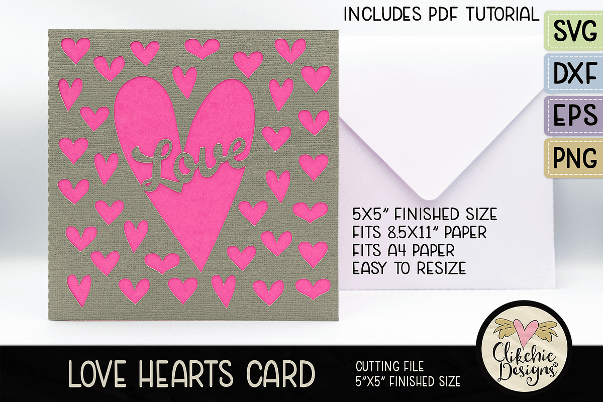 Love Hearts Card SVG Cutting File, an Invitation Template by Clikchic Designs (Photo 2 of 5)