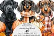 Watercolor Autumn Dog Clipart, a Seasonal Illustration by Design Market (Thumbnail 1 of 4)