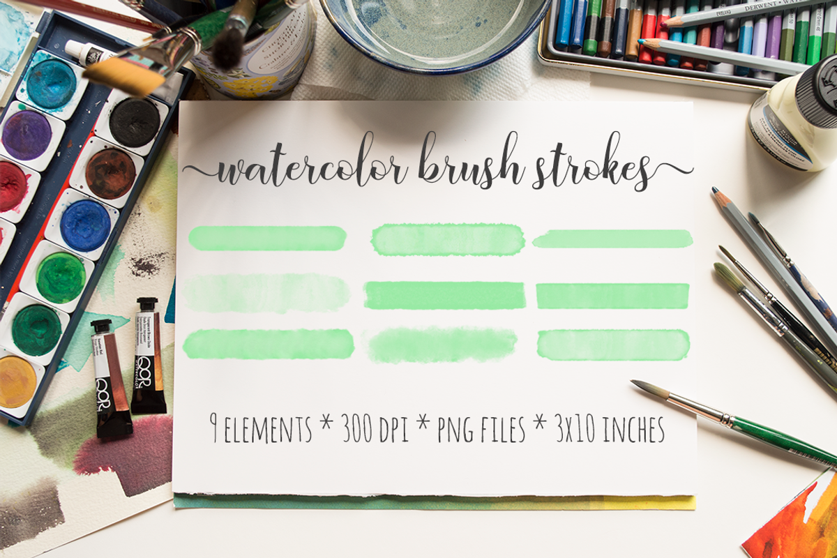 Green Watercolor Brush Strokes Kit, an Object Graphic by Bumblebee (Photo 1 of 3)