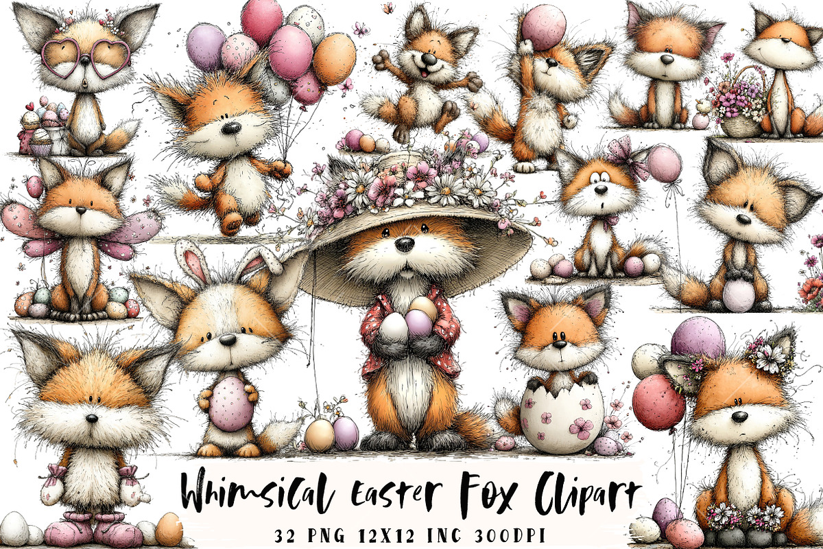 Whimsical Easter Fox Clipart, an Illustration by OK Design (Photo 1 of 6)