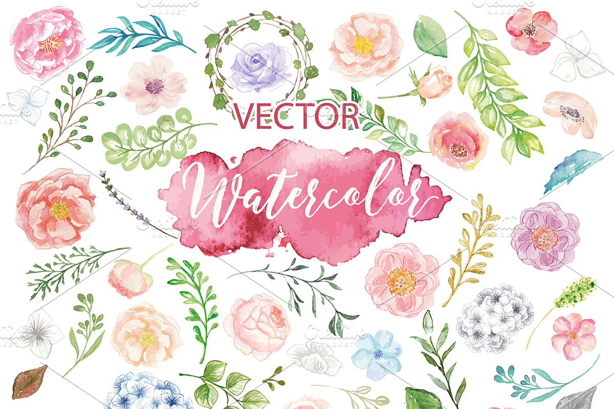 VECTOR watercolor set, an Illustration by designloverstudio