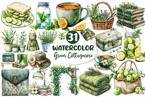 Green Summer Cottagecore Clipart, an Illustration by Dream Creation