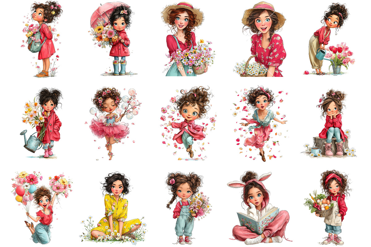 Whimsical Spring Girl Clipart, an Illustration by OK Design (Photo 3 of 6)