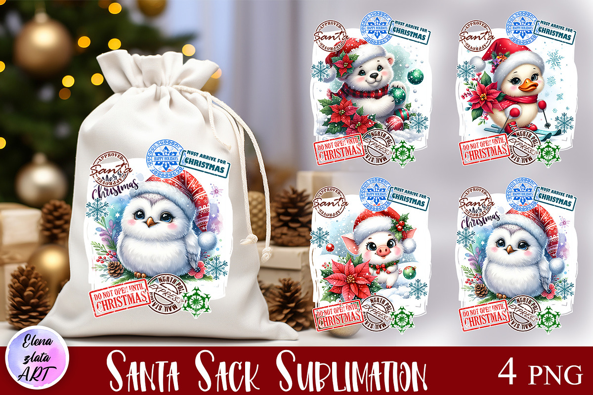 Christmas Santa Sack bundle, an Animal Illustration by ElenazlataArt (Photo 8 of 10)