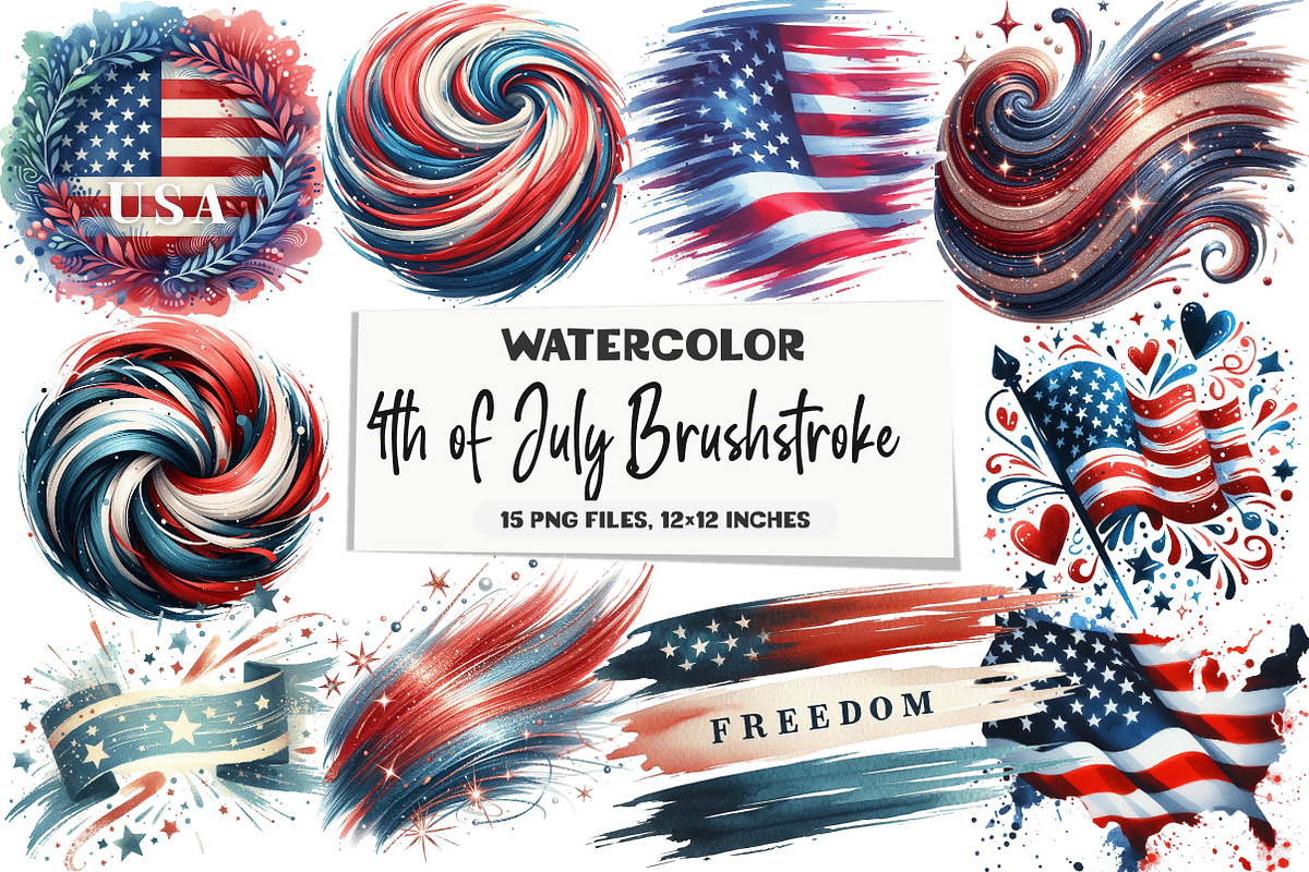 4th of July Brushstroke Clipart, an Illustration by DreamArtGraphic (Photo 1 of 4)