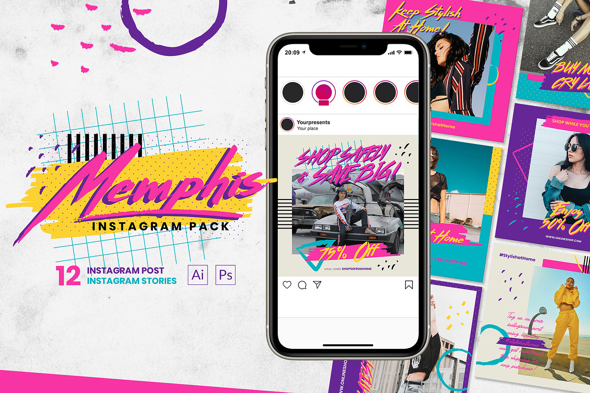 Retro Instagram Pack, a Social Media Template by Aiyari Graphic (Photo 1 of 5)