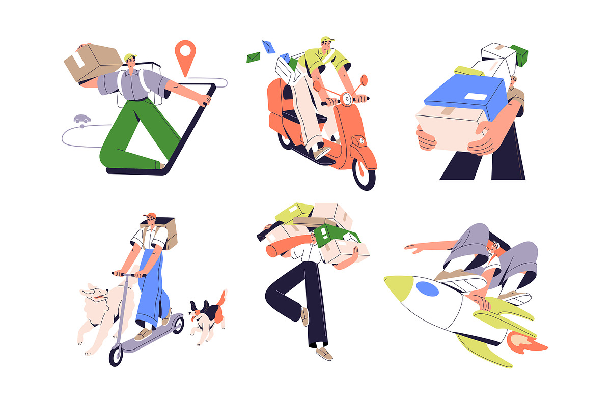 Courier delivery service set, a Person Illustration by PaperTrident (Photo 1 of 7)