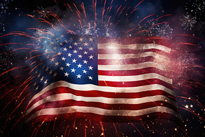 USA flag with fireworks on dark sky, a Photo by Iftikhar Alam