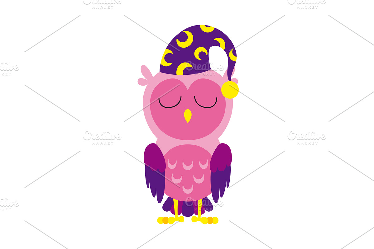 A pink and purple owl in sleeping, an Animal Illustration by the8monkey