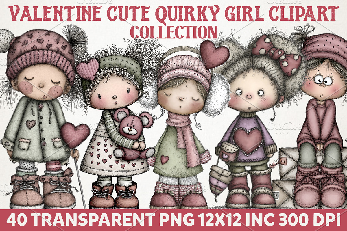 Valentine Cute Quirky Girl Clipart, an Illustration by RobertsArt (Photo 1 of 7)