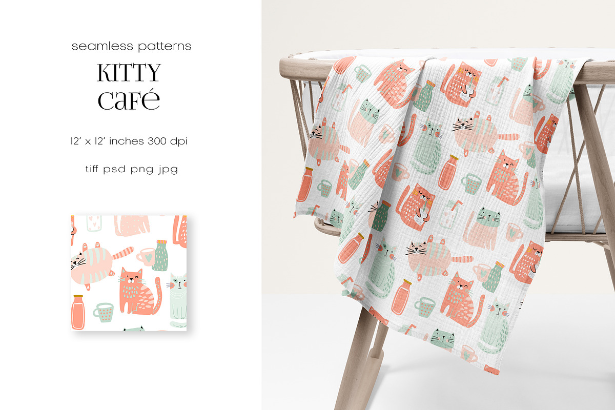 Kitty Café – Pattern Collection, a Pattern Graphic by PROTEA Watercolor Studio (Photo 5 of 9)