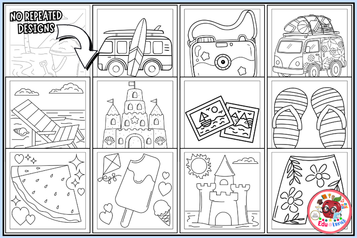 Cozy Summer Bold&Easy Coloring Pages, a Seasonal Illustration by EduEnrich (Photo 3 of 3)