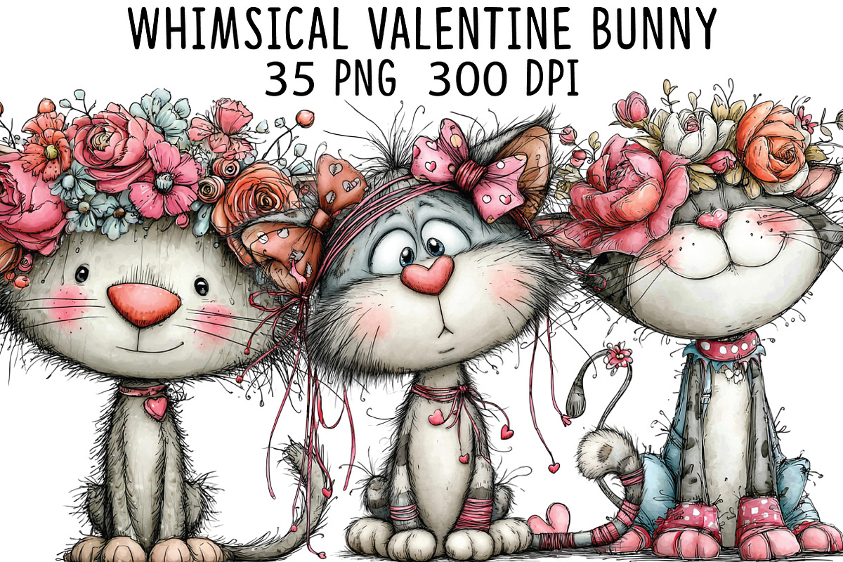 Whimsical Valentine Cat Clipart, an Illustration by CraftArtStudio (Photo 1 of 6)