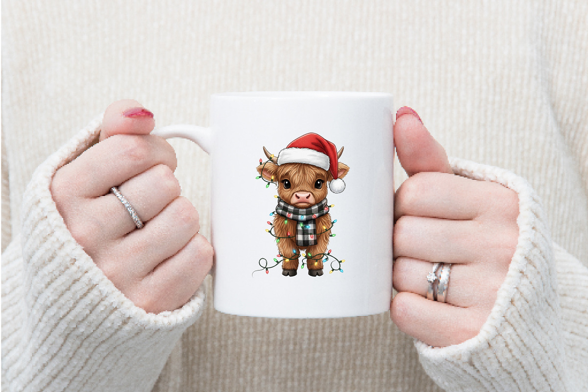 Christmas Lights Highland Cow Png, an Illustration by Watercolor design (Photo 4 of 6)