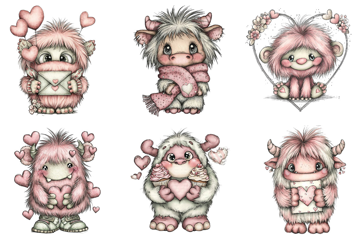 Watercolor Valentine Cute Yeti Clipa, an Illustration by designcity5 (Photo 2 of 5)