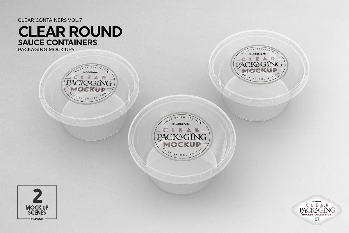 Clear Round Sauce Containers Mockup, a Cups & Container Mockup by INCDesign (Photo 4 of 14)