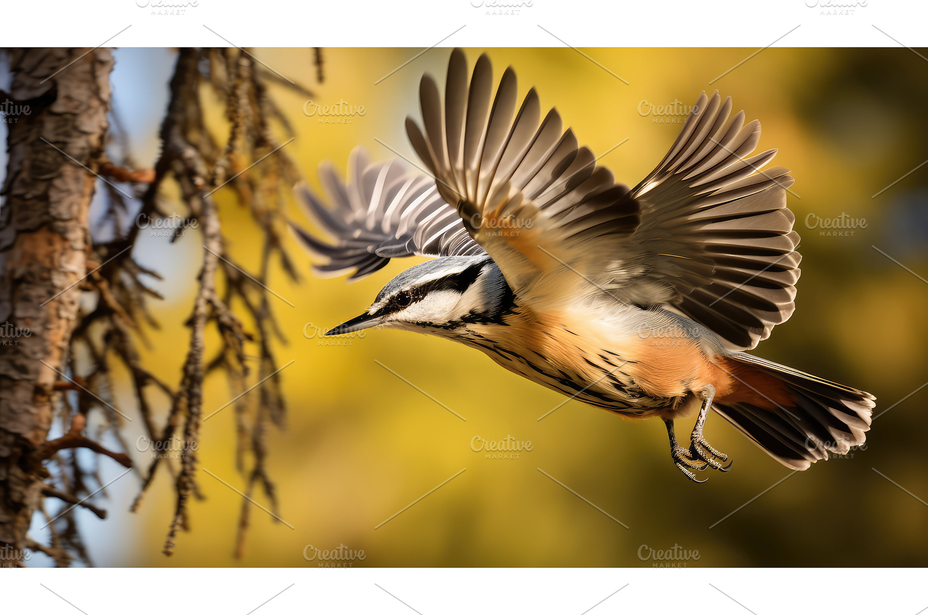 wings red breasted nuthatch ai, an Animal Photo by pikepicture