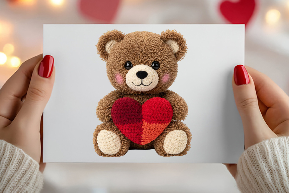 Faux Yarn Valentine Teddy Bear PNG, an Illustration by Canvas Craft (Photo 4 of 7)
